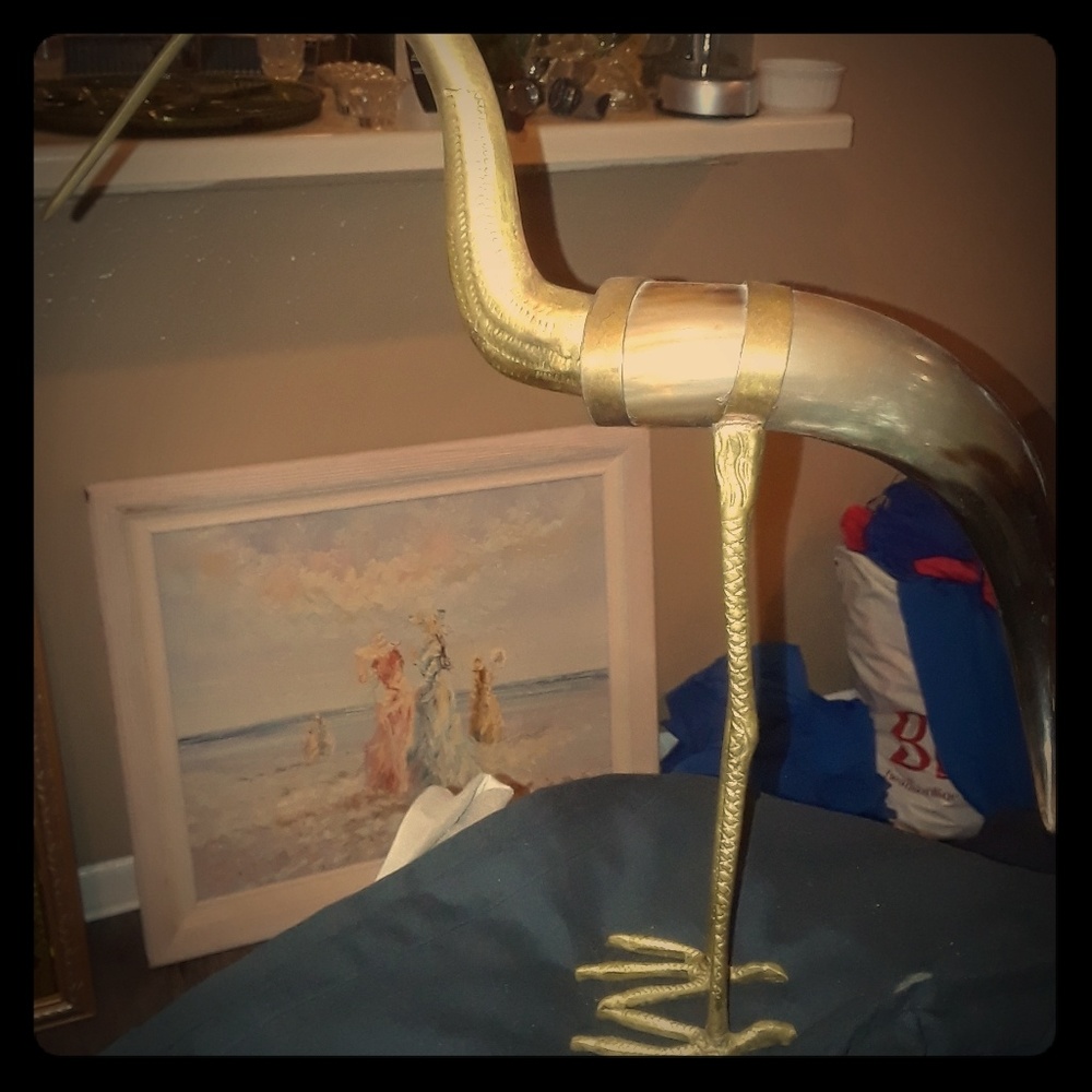 HERON BRASS WITH BULLHORN BODY STATUE